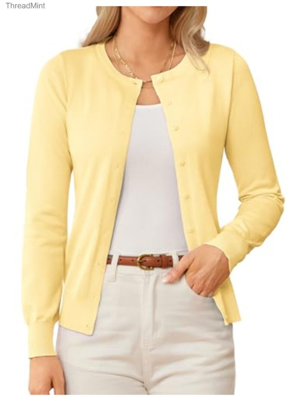GRACE KARIN Women's Lightweight Knit Button Down Crew Neck Cardigan